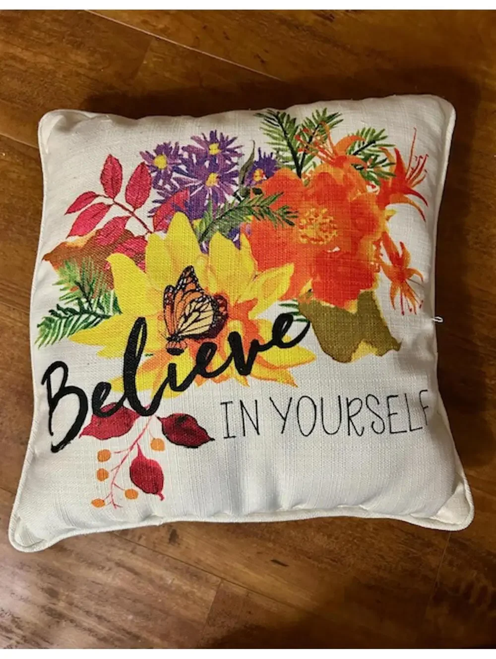 Decorative Throw Pillow with Floral and Butterfly Design
